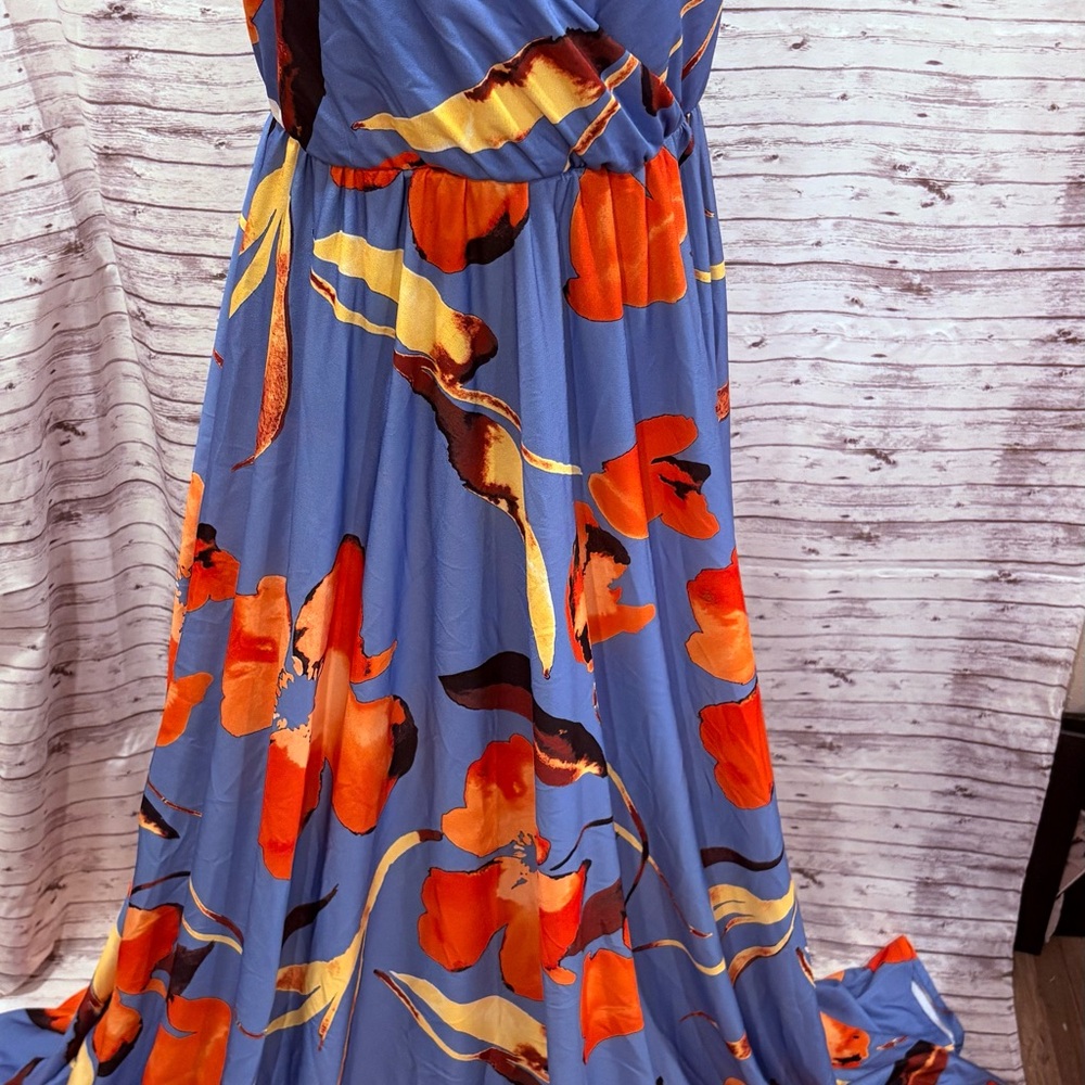 ASOS Design Floral Dress in Blue and Orange